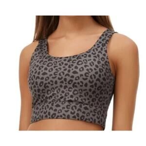 ALL FENIX Leopard Black Grey Sports Bra Back Cutout No Padding Medium Anthro